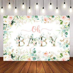 Mocsicka Green and Golden Leaves Oh Baby Shower Backdrop-Mocsicka Party