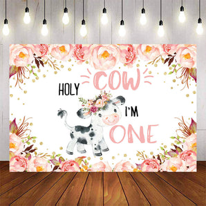 Mocsicka Holy Cow and Pink Flowers Birthday Backdrop-Mocsicka Party