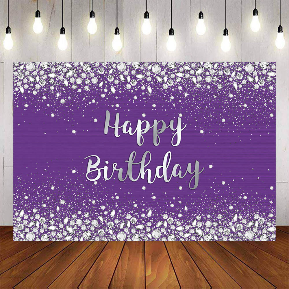 Mocsicka Purple Background and Diamonds Happy Birthday Banners-Mocsicka Party