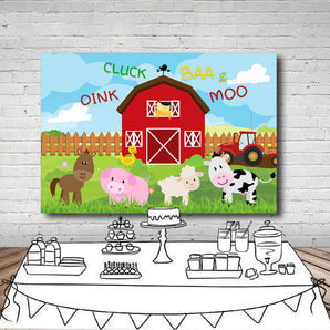 Mocsicka Farm Theme Red Barn Happy Birthday Backdrop