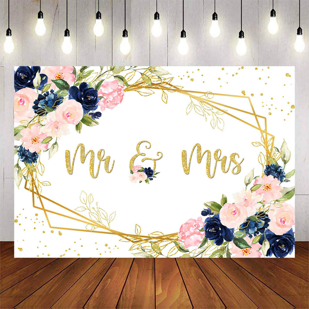 Mocsicka Miss to Mrs Pink and Blue Flowers Photo Backdrop-Mocsicka Party