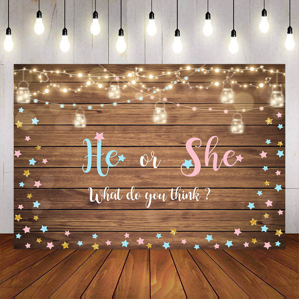 Mocsicka Wooden Board He or She Gender Reveal Backdrop – Mocsicka Party