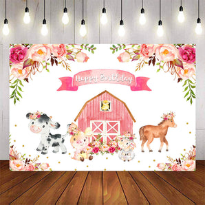 Mocsicka Farm Theme Pink Barn and Flowers Birthday Backdrop-Mocsicka Party