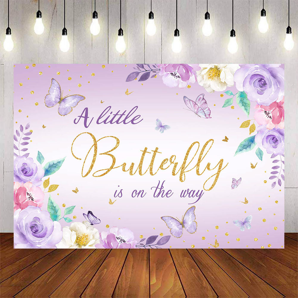 Mocsicka Purple Butterfly and Flowers Baby Shower Backdrop-Mocsicka Party