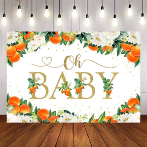 Mocsicka Flowers and Orange Oh Baby Shower Backdrop-Mocsicka Party