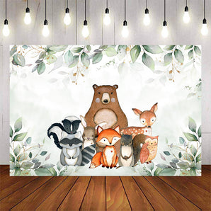 Mocsicka Wild Animals and Green Leaves Baby Shower Backdrop-Mocsicka Party