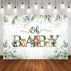 Mocsicka Wild Animals and Green Leaves Oh Baby Shower Backdrop-Mocsicka Party