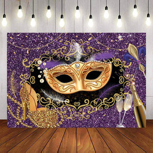 Mocsicka Masquerade Champagne and High Heels Party Backdrop-Mocsicka Party