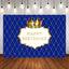 Mocsicka Blue Diamond Grid and Gold Crown Happy Birthday Backdrop-Mocsicka Party