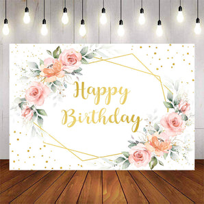 Mocsicka Flowers and Golden Dots Happy Birthday Backdrop-Mocsicka Party