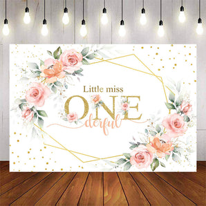 Mocsicka Flowers and Golden Little Miss Onederful Birthday Backdrop-Mocsicka Party