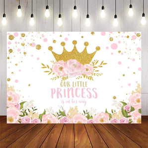 Mocsicka Flowers and Golden Crown Baby Shower Backdrop-Mocsicka Party