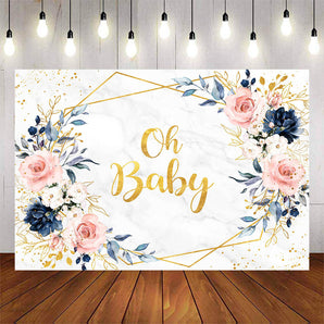 Mocsicka Flowers and Golden Dots Oh Baby Shower Backdrop-Mocsicka Party