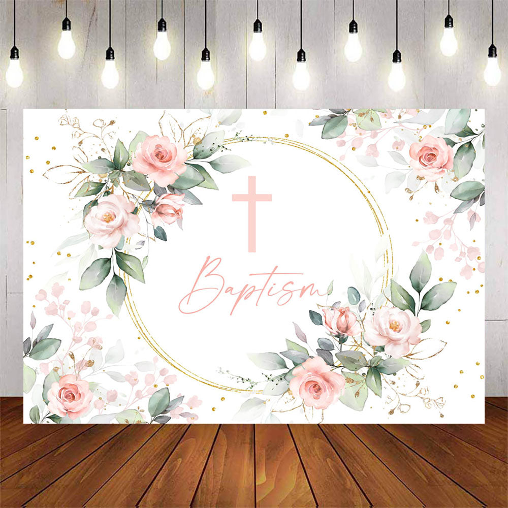 Mocsicka Pink Flowers Baptism Theme Baby Shower Backdrop-Mocsicka Party