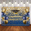 Mocsicka Blue and Gold Balloons Bachelor Cap Congrats Graduation Backdrop-Mocsicka Party