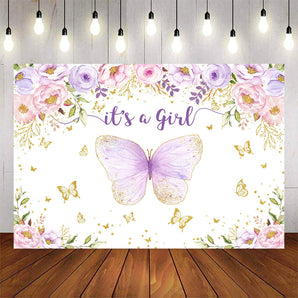 Mocsicka Spring Floral and Butterfly It's a Girl Baby Shower Backdrop-Mocsicka Party