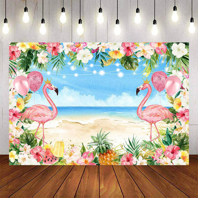 Mocsicka Hawaii Flowers Summer Beach and Flamingos Backdrop-Mocsicka Party