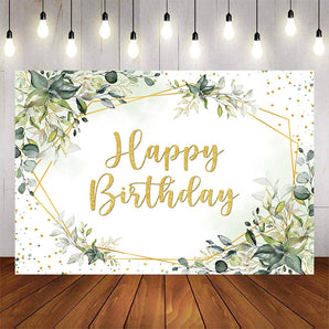 Mocsicka Green Leaves Golden Dots Happy Birthday Backdrop-Mocsicka Party