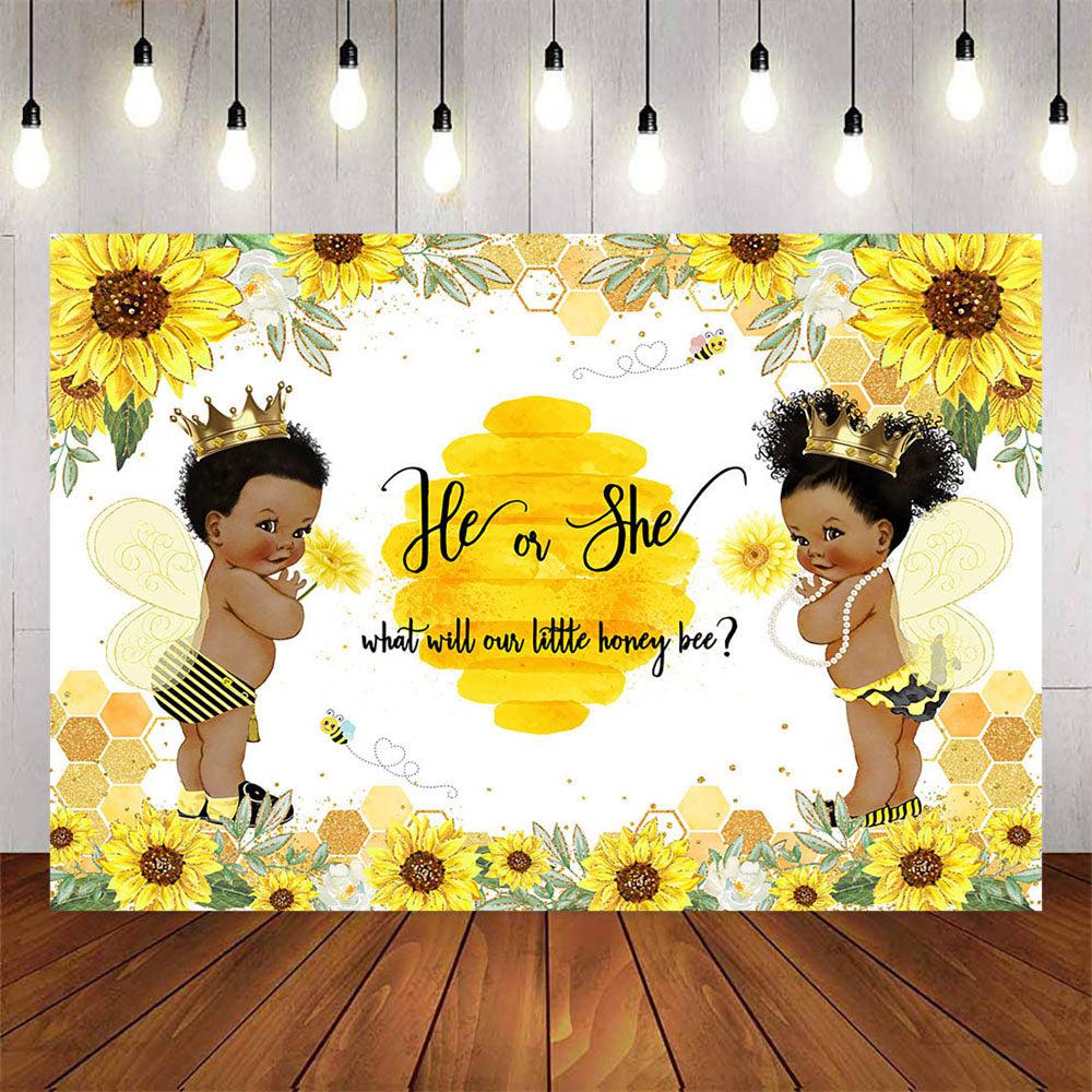 Mocsicka Honey Bee and Sunflowers He or She Gender Reveal Backdrop-Mocsicka Party
