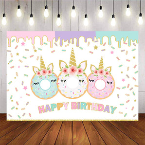 Mocsicka Sweet Donut Backdrop Unicorn Happy Birthday Party Supplies-Mocsicka Party