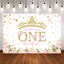 Mocsicka Golden Crown and Pink Flowers Little Miss Onederful birthday Backdrop-Mocsicka Party