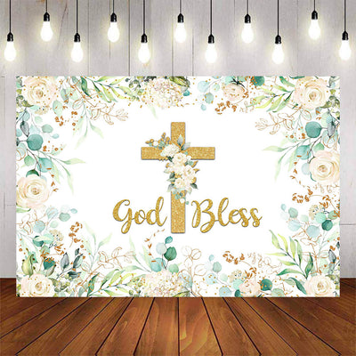 [Only Ship To U.S.& CA] Mocsicka Flowers Around God Bless Baby Shower Backdrop-Mocsicka Party