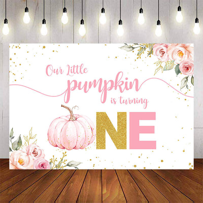Mocsicka A Little pink Pumpkin is Turning One Baby Shower Backdrops-Mocsicka Party