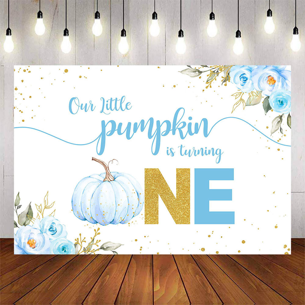 Mocsicka A Little Blue Pumpkin is turning one Baby Shower Back Drops-Mocsicka Party