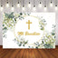 Mocsicka Blue Flowers and Gold Cross Mi Bautizo Baby Shower Backdrop-Mocsicka Party