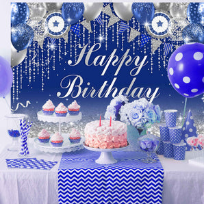 Mocsicka Blue and Sliver Balloons Happy Birthday Backdrop-Mocsicka Party
