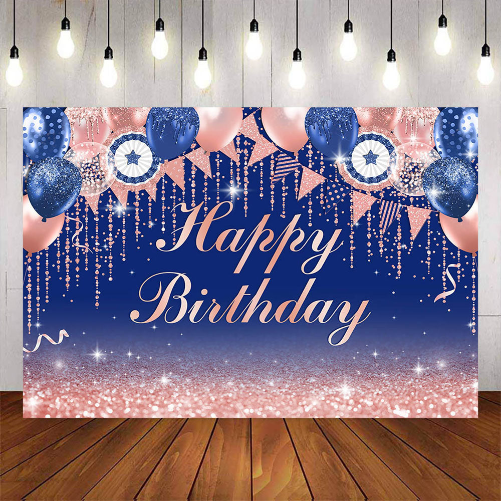 Mocsicka Blue and Pink Balloons Happy Birthday Backdrop-Mocsicka Party