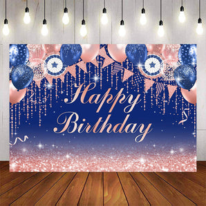 Mocsicka Blue and Pink Balloons Happy Birthday Backdrop-Mocsicka Party