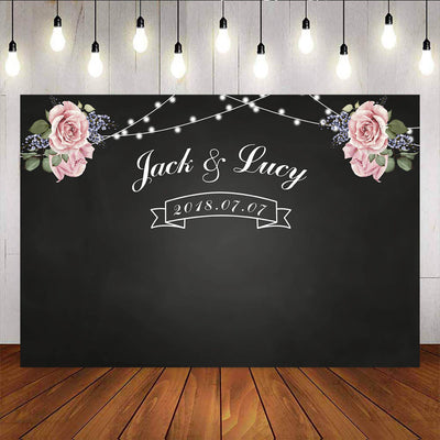 Mocsicka Blackboard Pink Rose Shiny Lights Wedding Photo Background-Mocsicka Party