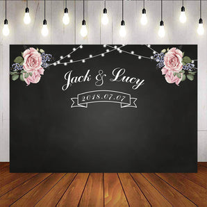 Mocsicka Blackboard Pink Rose Shiny Lights Wedding Photo Background-Mocsicka Party