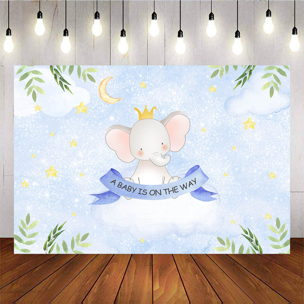 Mocsicka A Baby is on the Way Baby Shower Backdrop Little Elephant Twinkle Stars Background-Mocsicka Party