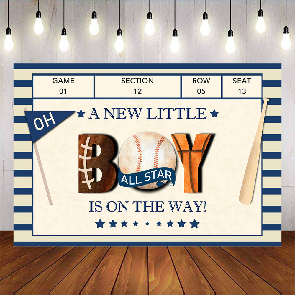 Mocsicka A New Little Boy is on the Way Background Baseball Baby Shower Backdrop-Mocsicka Party