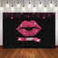 Mocsicka Happy 18th Birthday Backdrop Black Pattern Red Lips Photo Background-Mocsicka Party