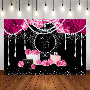 Mocsicka Sweet Girl 16th Birthday Party Props Red Rose Perfume Bags Photo Backdrop-Mocsicka Party