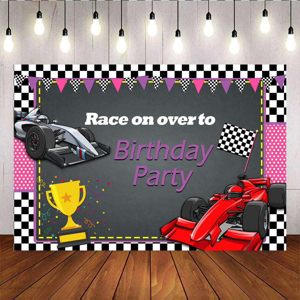 Mocsicka Racing Car Champion Theme Happy Birthday Party Backdrops-Mocsicka Party