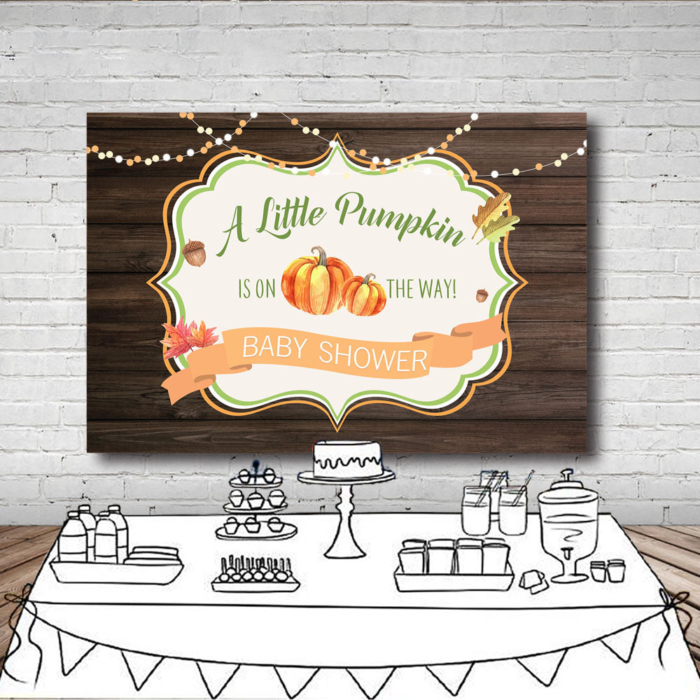 Mocsicka Wooden Floor Background A Little Pumpkin is on the Way Baby Shower Backdrop-Mocsicka Party