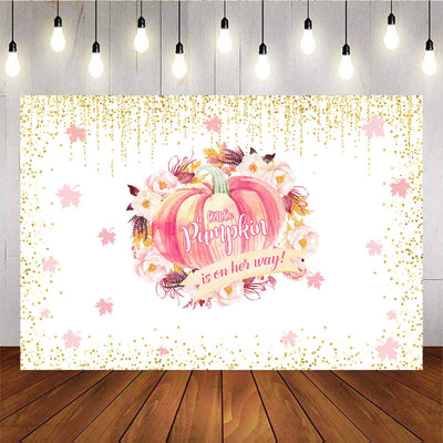 Mocsicka Pink Pumpkin and Flowers Baby Shower Backdrop Gold Dots and Maple Leaf Back ground-Mocsicka Party
