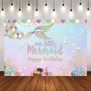 Mocsicka Mermaid Theme Birthday Backdrop Under Sea Treasure Pearl Background-Mocsicka Party