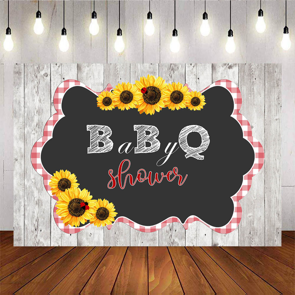 Mocsicka BaByQ Shower Backdrop Red Plaid Sunflowers Photo Banners-Mocsicka Party