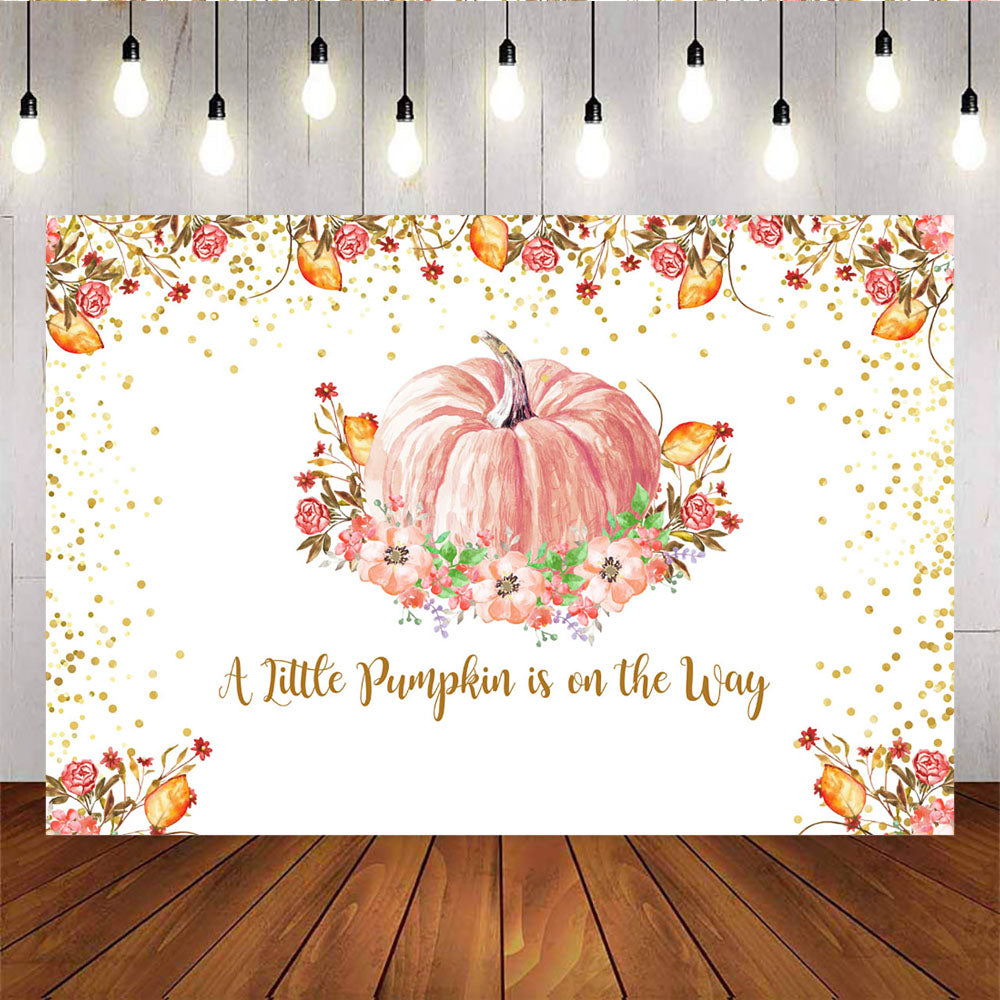 Mocsicka Pink Pumpkin Girl Baby Shower Backdrop Flowers Gold Dots Photo Banners-Mocsicka Party