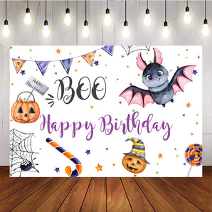 Mocsicka Halloween Theme Happy Birthday Party Decor Pumpkin Little Bat Photo Backdrop-Mocsicka Party