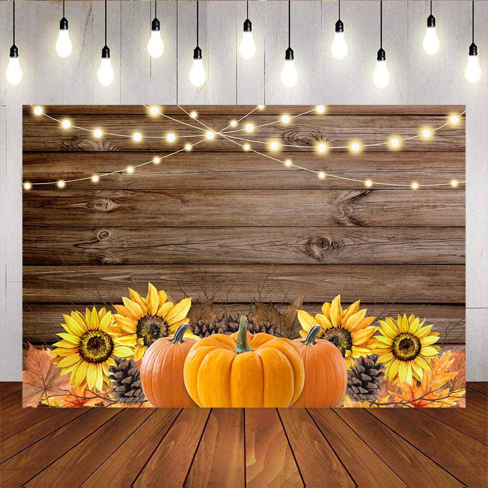 Mocsicka Wooden Floor Backdrop Pumpkin and Sunflowers Photo Background-Mocsicka Party