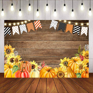 Mocsicka Pumpkin and Sunflowers Backdrop Wooden Floor Photo Background-Mocsicka Party