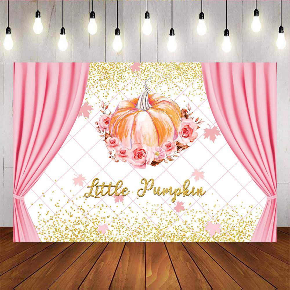 Mocsicka Pink Pumpkin and Flowers Baby Shower Backdrop Curtain and Rhombus Background-Mocsicka Party