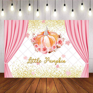 Mocsicka Pink Pumpkin and Flowers Baby Shower Backdrop Curtain and Rhombus Background-Mocsicka Party