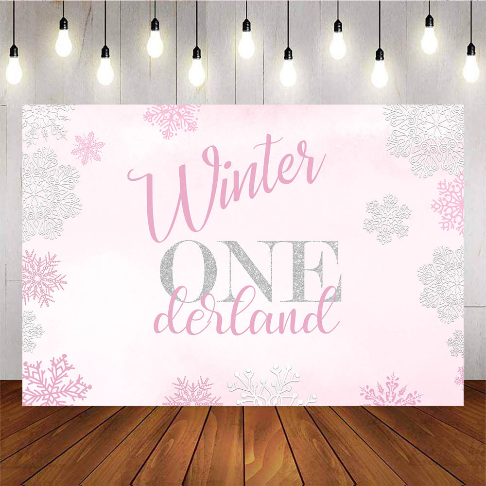 Mocsicka Pink Sliver Snowflakes Background Winter Onederland Baby Shower Backdrops-Mocsicka Party